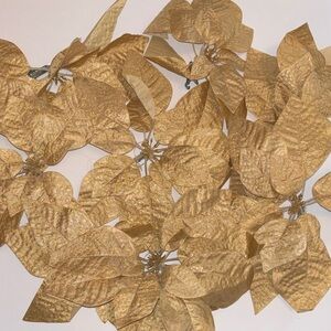 Gold Glitter Poinsettia Clips Set of 8 Gold Poinsettia Christmas Clip 11” NWOT